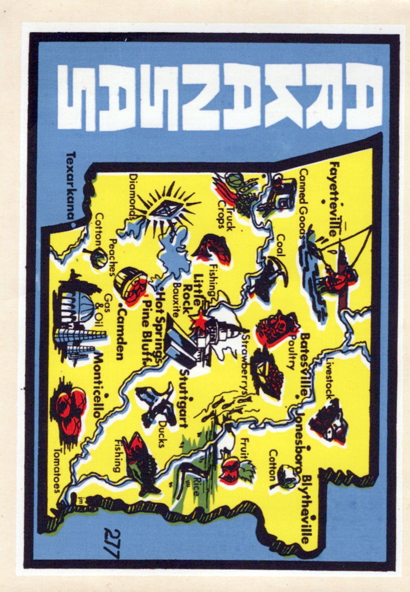 (image for) Arkansas (4) State Map Vintage Vacation Stickers